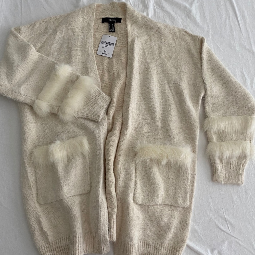FOREVER21 ECRU OPEN-FRONT LONG CARDIGAN 💛